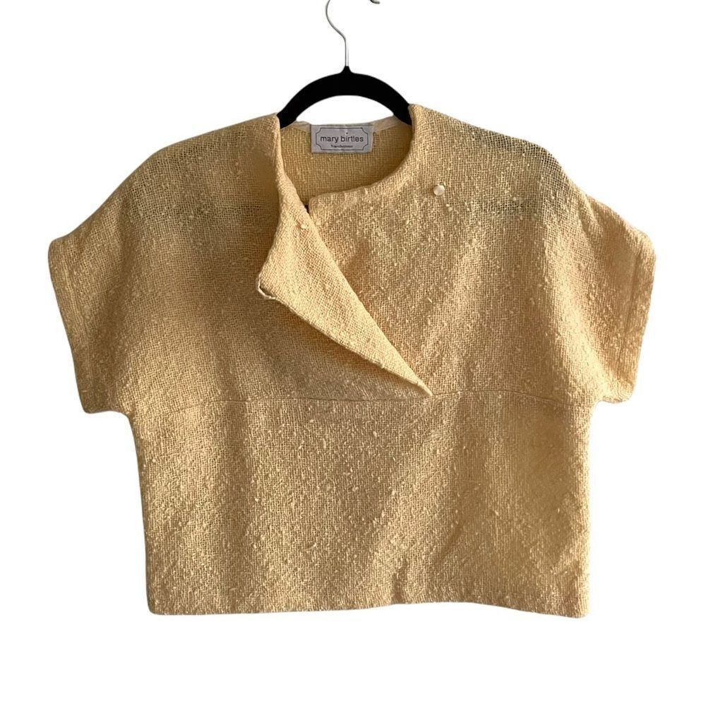 Mary Birtles Handwoven Crew Neck Short Sleeve Cropped Sweater Yellow One Size